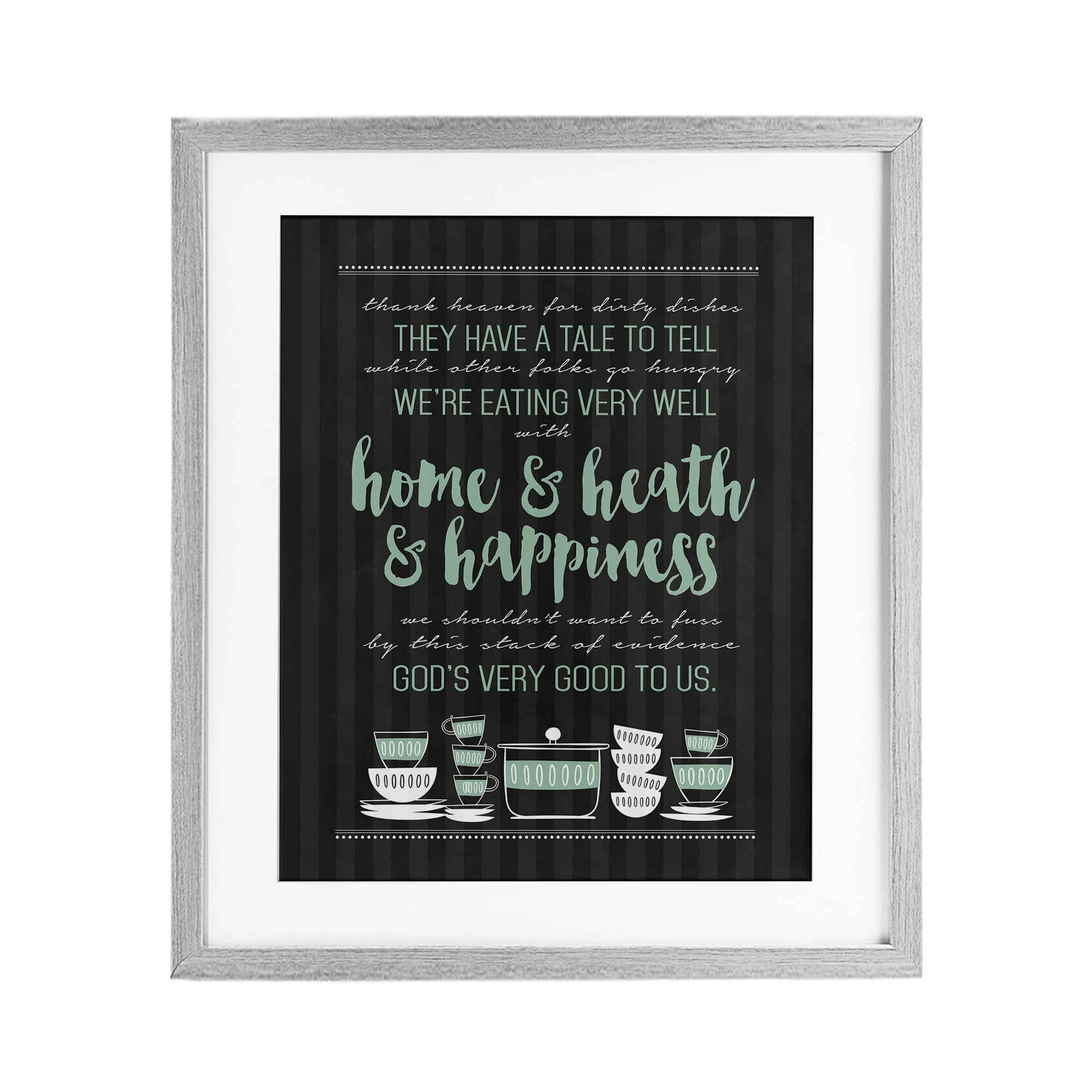 God's Good To Us Kitchen Gray Framed Print Under Glass, design by Lettered and Lined