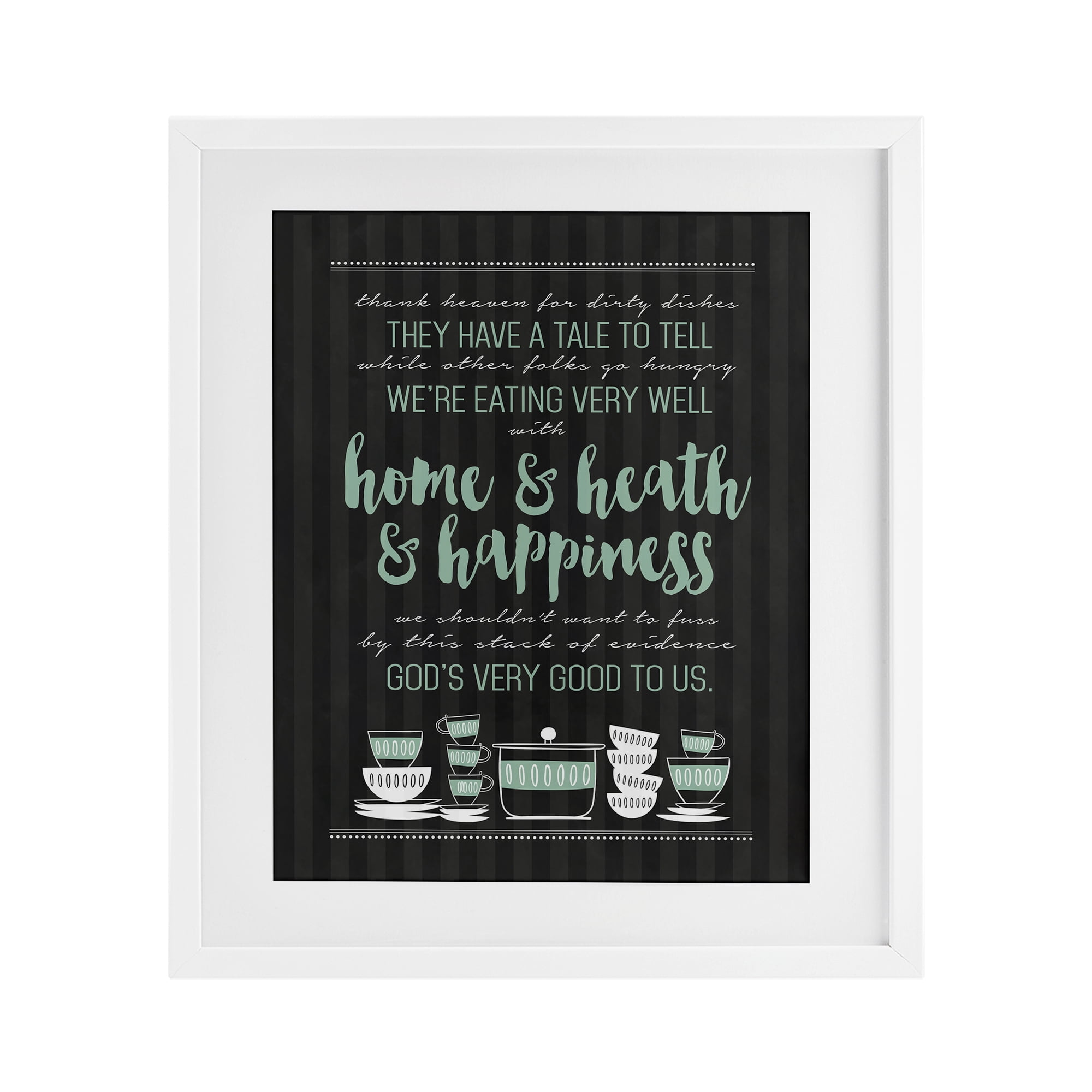 God's Good To Us Kitchen White Framed Print Under Glass, design by Lettered and Lined