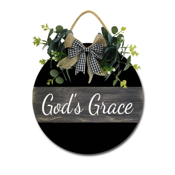 God's Grace Front Door,Horizontal Round Door Wreaths,Housewarming Gift Farmhouse Wood Door Hanger for Home Decor Indoor and Outdoor, Classroom, Yard, Porch Décor