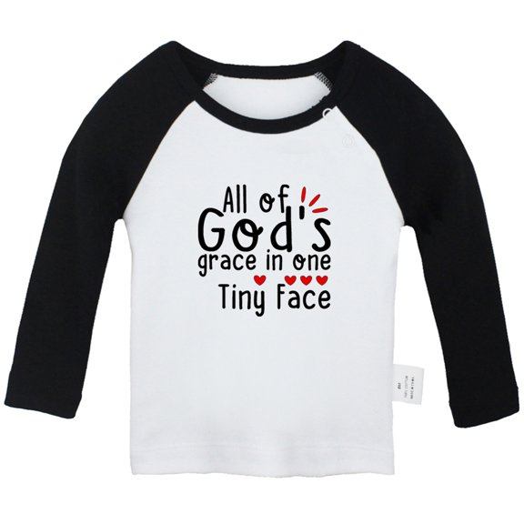 All of God's Grace in One Tiny Face Funny T shirt For Baby, Newborn Babies T-shirts, Infant Tops, 0-24M Kids Graphic Tees Clothing (Long Black Raglan T-shirt, 18-24 Months)