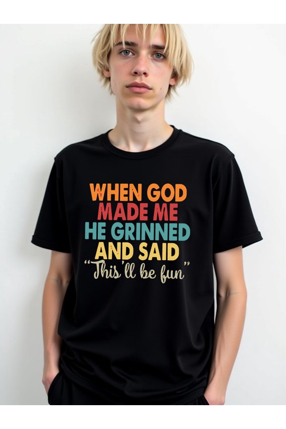 God's Grin Fun T-Shirt for men t-shirts black top graphic Breathable fabric, round neck, short sleeves Funny Unisex Shirt Cotton tshirts
