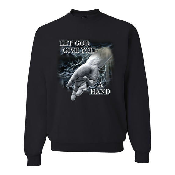 God's Lending Hand | Mens Inspirational/Christian Crewneck Graphic Sweatshirt, Black, Small