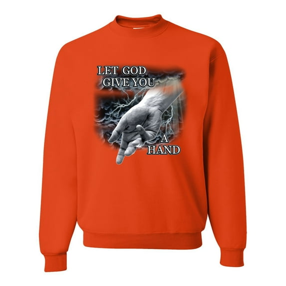 God's Lending Hand | Mens Inspirational/Christian Crewneck Graphic Sweatshirt, Orange, X-Large