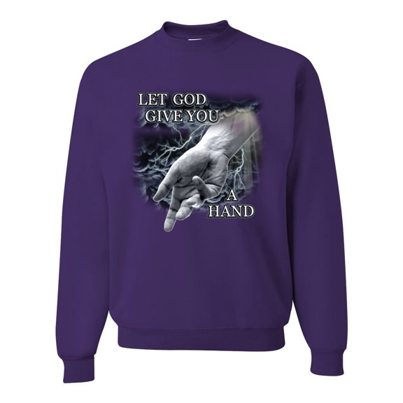 God's Lending Hand | Mens Inspirational/Christian Crewneck Graphic Sweatshirt, Purple, X-Large