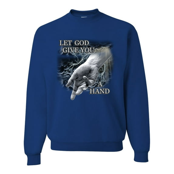 God's Lending Hand | Mens Inspirational/Christian Crewneck Graphic Sweatshirt, Royal, X-Large