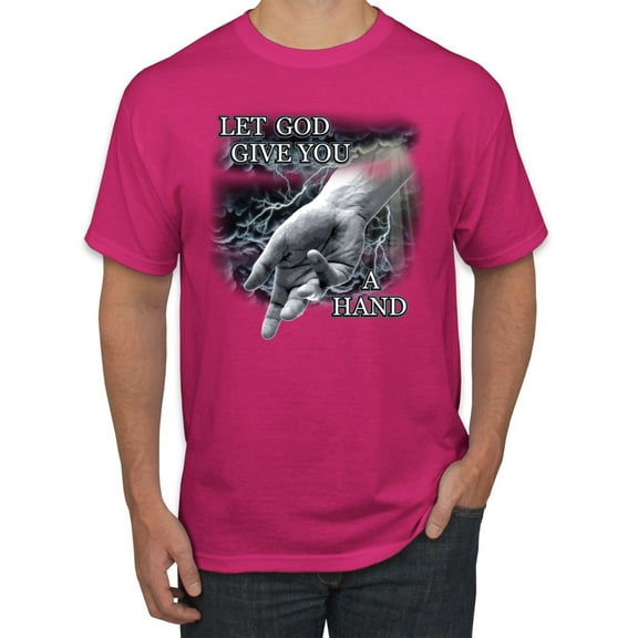 God's Lending Hand | Mens Inspirational/Christian Graphic T-Shirt, Fuschia, Small