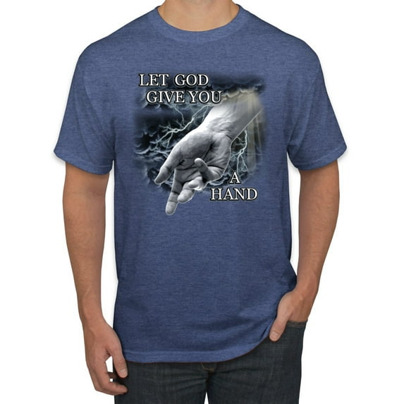 God's Lending Hand | Mens Inspirational/Christian Graphic T-Shirt, Vintage Heather Blue, Large