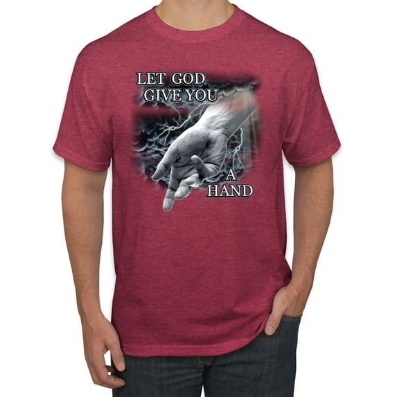God's Lending Hand | Mens Inspirational/Christian Graphic T-Shirt, Vintage Heather Red, Small