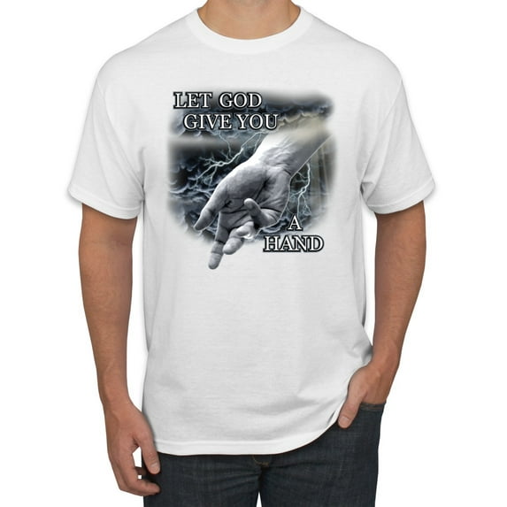 God's Lending Hand | Mens Inspirational/Christian Graphic T-Shirt, White, Medium