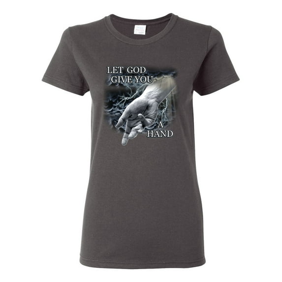 God's Lending Hand | Womens Inspirational/Christian Graphic T-Shirt, Charcoal, X-Large