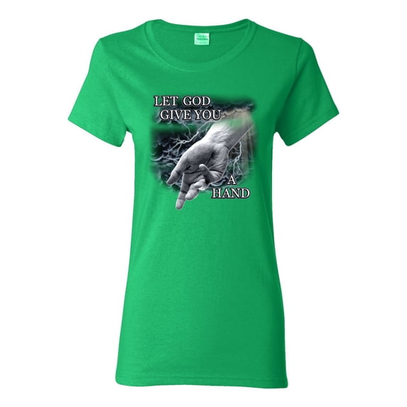 God's Lending Hand | Womens Inspirational/Christian Graphic T-Shirt, Kelly, 2XL