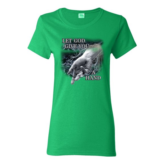 God's Lending Hand | Womens Inspirational/Christian Graphic T-Shirt, Kelly, Medium