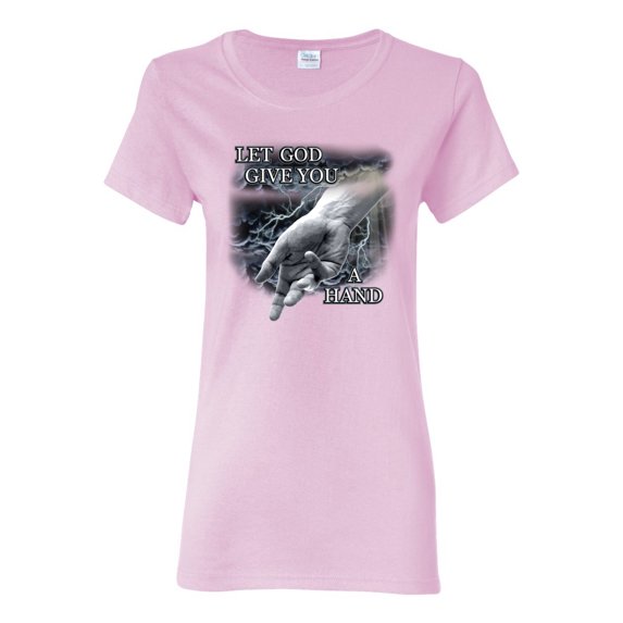 God's Lending Hand | Womens Inspirational/Christian Graphic T-Shirt, Light Pink, 2XL