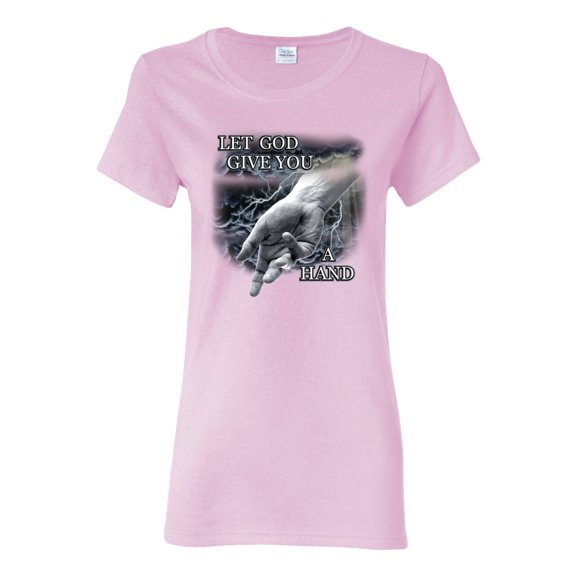 God's Lending Hand | Womens Inspirational/Christian Graphic T-Shirt, Light Pink, Large