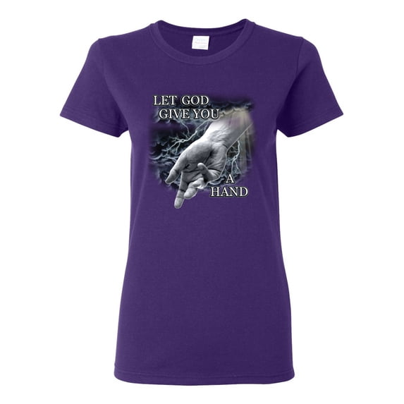 God's Lending Hand | Womens Inspirational/Christian Graphic T-Shirt, Purple, Small