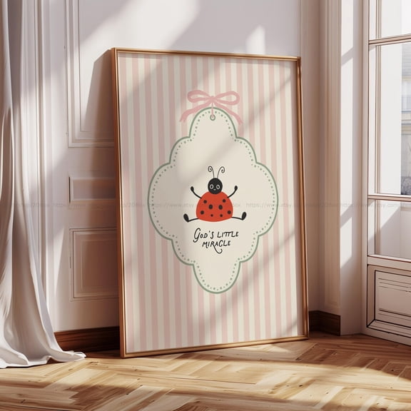 God’s Little Miracle Print Whimsy Ladybug Pastel Nursery Wall Art Girl Pink Christian Decor Baby Shower or Baptism Cute Bible Quote Art Unframed Paper Print