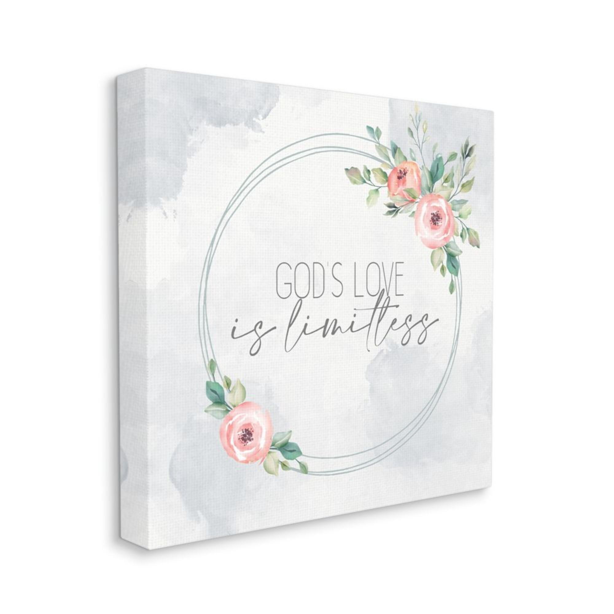 God's Love Is Limitless Phrase Faith Based Floral Religious Gallery-Wrapped Canvas Print Wall Art, 17x17