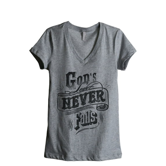 God's Love Never Fails Women's Fashion Relaxed V-Neck T-Shirt Tee Heather Grey Large