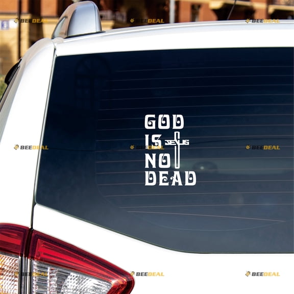 God's Not Dead God Is Not Dead Jesus Cross Sticker Decal Vinyl - 2 Pack White 6" - For Car Boat Laptop Cup No Background Die-cut