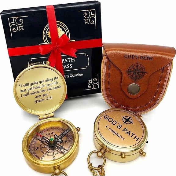 OakiWay God's Path Compass (Psalm 32:8) - Religious Gifts for Men, Baptism Gifts for Teenage Boys - Comes in Leather Case - Sentimental & Inspirational Present - Greeting Card Included