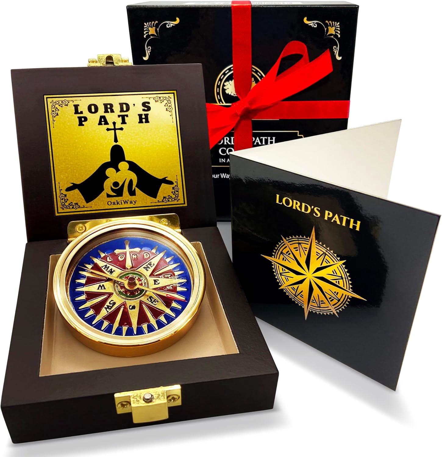 OakiWay God’s Path Compass – Brass Nautical Keepsake for Confirmation, Baptism or Graduation – Christian Gift for Men (Greeting Card Included)
