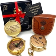 OakiWay Gods Path Compass Psalm 328 - Religious Gifts for Men, Baptism Gifts for Teenage Boys - in Leather Case - Sentimental & Inspirational Present - Greeting Card Included
