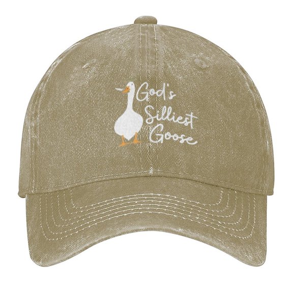 God's Silliest Goose Print Vintage Wash Dad Hat Adjustable Curved Brim Baseball Cap,Casual Outdoor Sports Fishing Cap for Men and Women