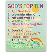 Gods Top Ten for Kids Christian Wall Art Poster - Ten Commandments for Children - Bible Verse Decor for Sunday School Bedroom Playroom Classroom - Faith Gift for Kids and Teens