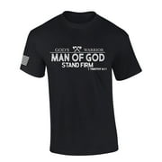 God's Warrior Man of God Stand Firm Bible Scripture Mens Christian Tshirt Jesus Cross Short Sleeve T-shirt Graphic Tee-Black-large