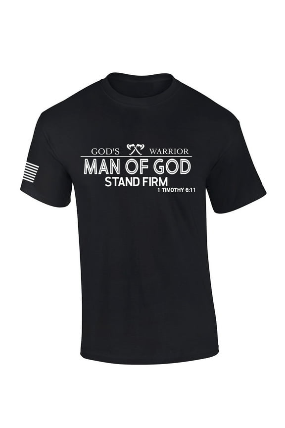 God's Warrior Man of God Stand Firm Bible Scripture Mens Christian Tshirt Jesus Cross Short Sleeve T-shirt Graphic Tee-Black-large