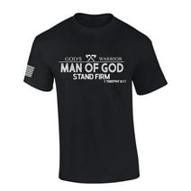 God's Warrior Man of God Stand Firm Bible Scripture Mens Christian Tshirt Jesus Cross Short Sleeve T-shirt Graphic Tee-Black-large
