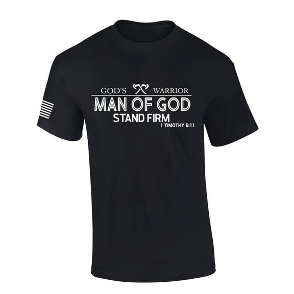 God's Warrior Man of God Stand Firm Bible Scripture Mens Christian Tshirt Jesus Cross Short Sleeve T-shirt Graphic Tee-Black-xl