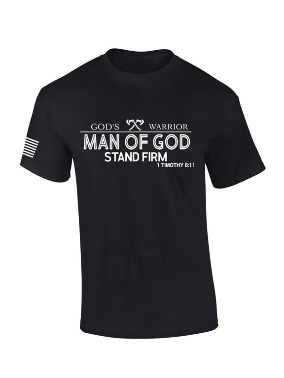 God's Warrior Man of God Stand Firm Bible Scripture Mens Christian Tshirt Jesus Cross Short Sleeve T-shirt Graphic Tee-Black-xl