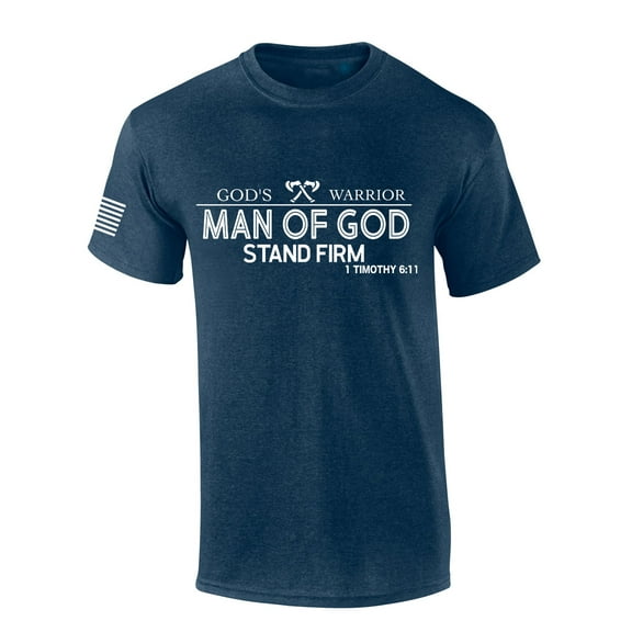 God's Warrior Man of God Stand Firm Bible Scripture Mens Christian Tshirt Jesus Cross Short Sleeve T-shirt Graphic Tee-Heather Navy-5xl