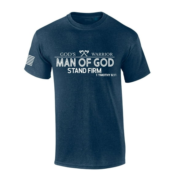 God's Warrior Man of God Stand Firm Bible Scripture Mens Christian Tshirt Jesus Cross Short Sleeve T-shirt Graphic Tee-Heather Navy-xxl