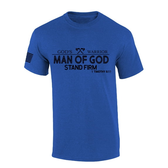 God's Warrior Man of God Stand Firm Bible Scripture Mens Christian Tshirt Jesus Cross Short Sleeve T-shirt Graphic Tee-Heather Royal-5xl