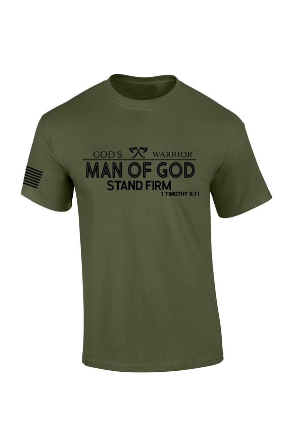God's Warrior Man of God Stand Firm Bible Scripture Mens Christian Tshirt Jesus Cross Short Sleeve T-shirt Graphic Tee-Military Green-medium