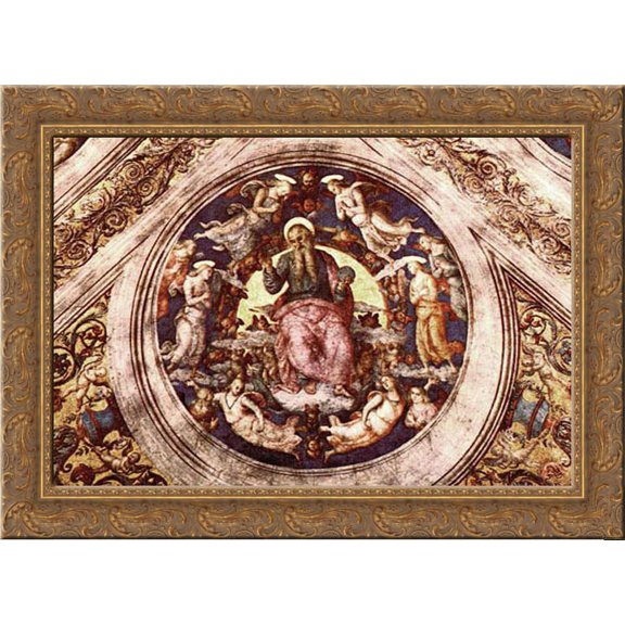 God the Creator and Angels 24x19 Gold Ornate Wood Framed Canvas Art by Perugino, Pietro