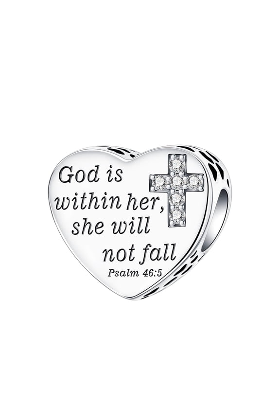 God is within her, she will not fall Psalm 46:5 Charm 925 Sterling Silver Charm Fits Women's Bracelet & Necklace Valentine's Day Mother's Day|Psalms 46:5 Charm 925 Sterling silver charm fits women's