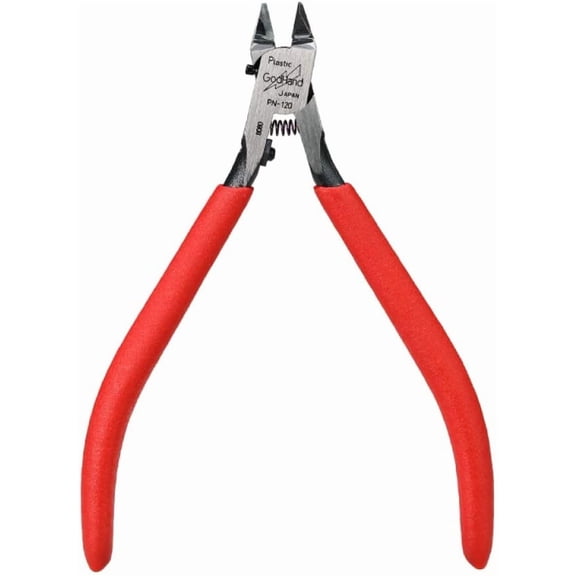 GodHand PN-120 Single-Edged Nippers, Precision Plastic Model Cutting Pliers, Flat Thin Blades, Carbon Steel, Red Handle, Cuts up to 3mm