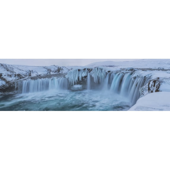 Godafoss With Large Pieces Of Ice Forming In The Cold Weather; Iceland Poster Print (38 x 12)