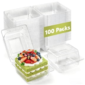 Godance 100 Pack Clear Plastic Take Out Containers with Lids, Disposable Clamshell To Go Containers, Square Hinged Slice Containers Boxes for Cake, Hamburger, Salad, Pastry, Sandwiches, BPA Free