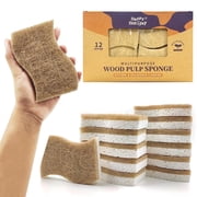 Godance 12 Pack Natural Kitchen Sponge - Biodegradable Compostable Cellulose and Coconut Scrubber Sponge, Eco-Friendly Dish Sponge for Kitchen, Household Cleaning Sponge for Dishes (Brown-White)