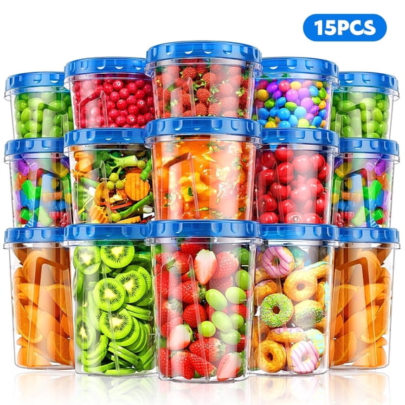 Godance 15 Pack 34/24/17oz Freezer Storage Containers, Plastic Food Storage Containers with Twist Top Lids - BPA Free, Leakproof, Reusable Soup Containers for Meal Prep, Microwave/Dishwasher Safe