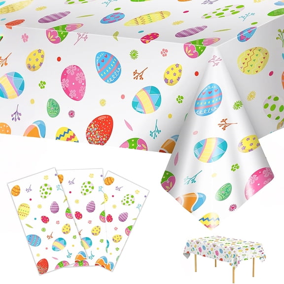 Godance 3 Pack Easter Tablecloth - Colorful Easter Eggs Table Cloth, Plastic Disposable Rectangle Spring Easters Egg Table Cover for Easter Tables Decorations and Party Supplies Favors, 108 x 54 Inch