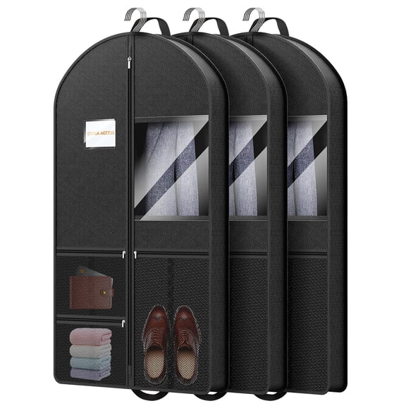 Godance 3 Pcs 43" Garment Bags  for Travel, 3" Gusseted Foldable Garment Bags for Hanging Clothes, Heavy Duty Dress Suit Bag with 3 Pockets, Waterproof Garment Bags for Suits, Coats, Jacket, Shirt