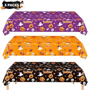 Godance 3 Pcs Halloween Pumpkin Tablecloth - 54 x 108 Inch Disposable Plastic Waterproof Table Cover for Rectangle, Spider Web Ghost Table Cloth for Home Decor Halloween Party Decorations