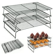 Godance 3-Tier Cooling Rack for Cooking and Baking - 10 * 16 Inch Stackable Wire Cooling Rack with Legs, Heavy Duty Stainless Steel Cooling Racks for Cooking, Baking - Oven & Dishwasher Safe - Black