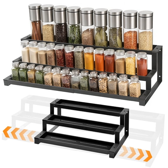 Godance 3-Tier Black Metal Expandable Spice Rack Organizer with Slip-Resistant Design, 16in-29in