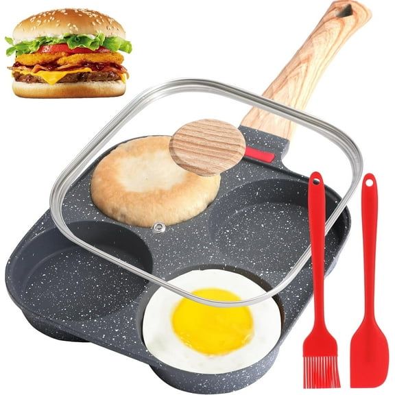 Godance 4-Cup Egg Pan Nonstick, 7.49" Frying Pan with Lid, Healthy Maifanite Stone Pan for Breakfast, Pancake, Hamburger, Burger, Sandwiches, Suitable for Gas Stove & Induction Cookware